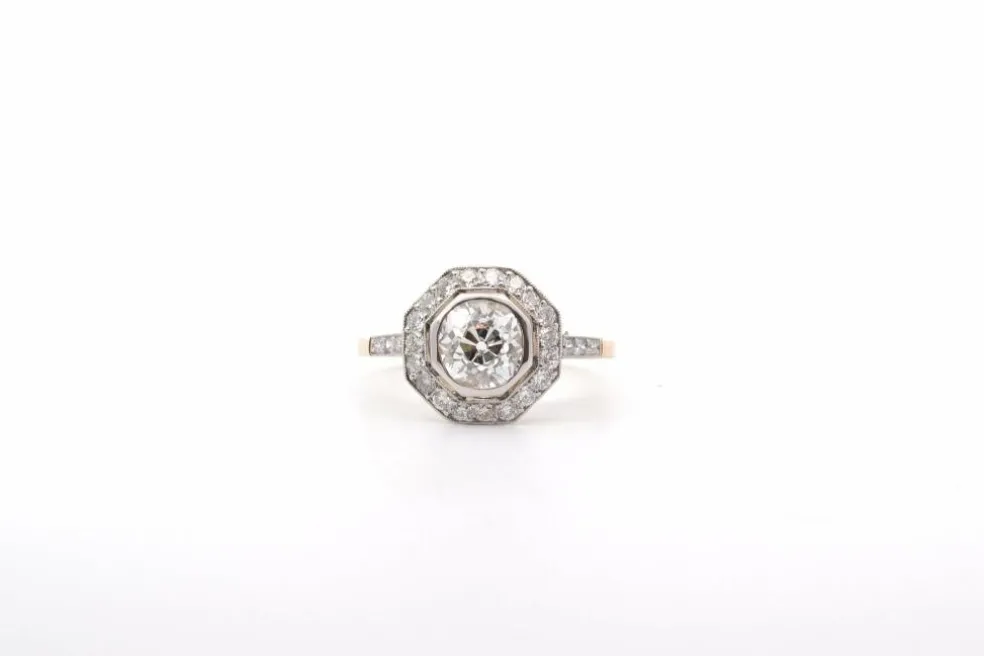 Bague diamant 1,30cts J/P1 en or jaune et platine