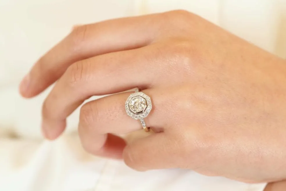 Bague diamant 1,30cts J/P1 en or jaune et platine
