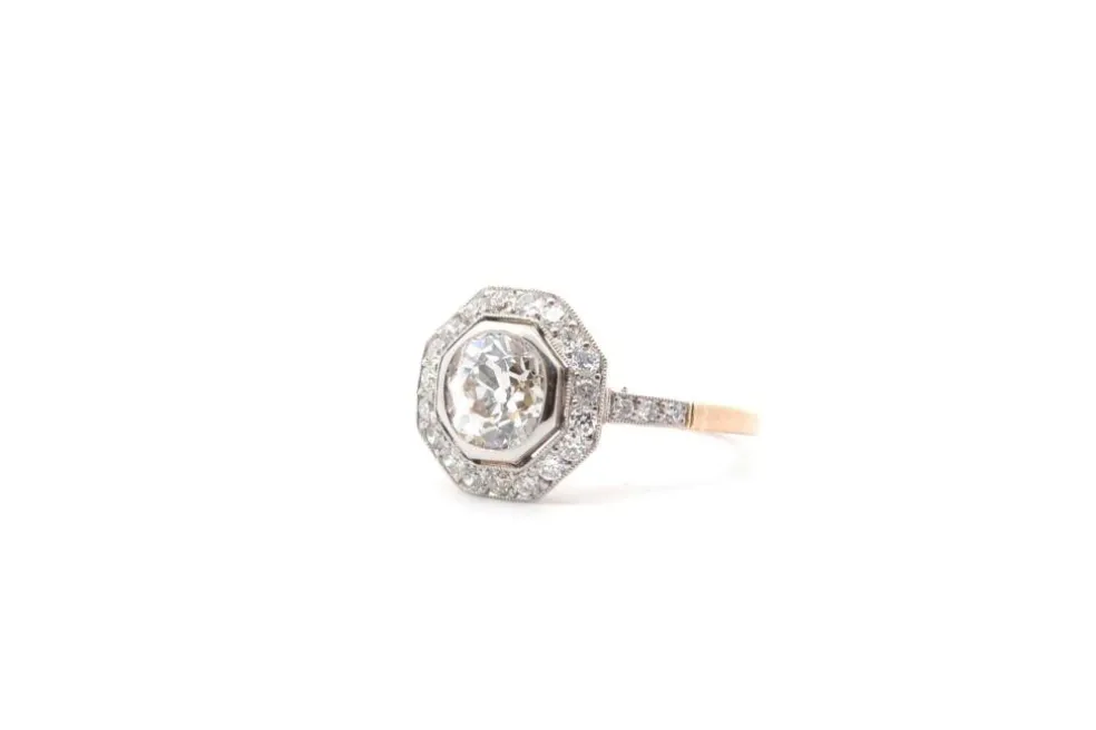 Bague diamant 1,30cts J/P1 en or jaune et platine