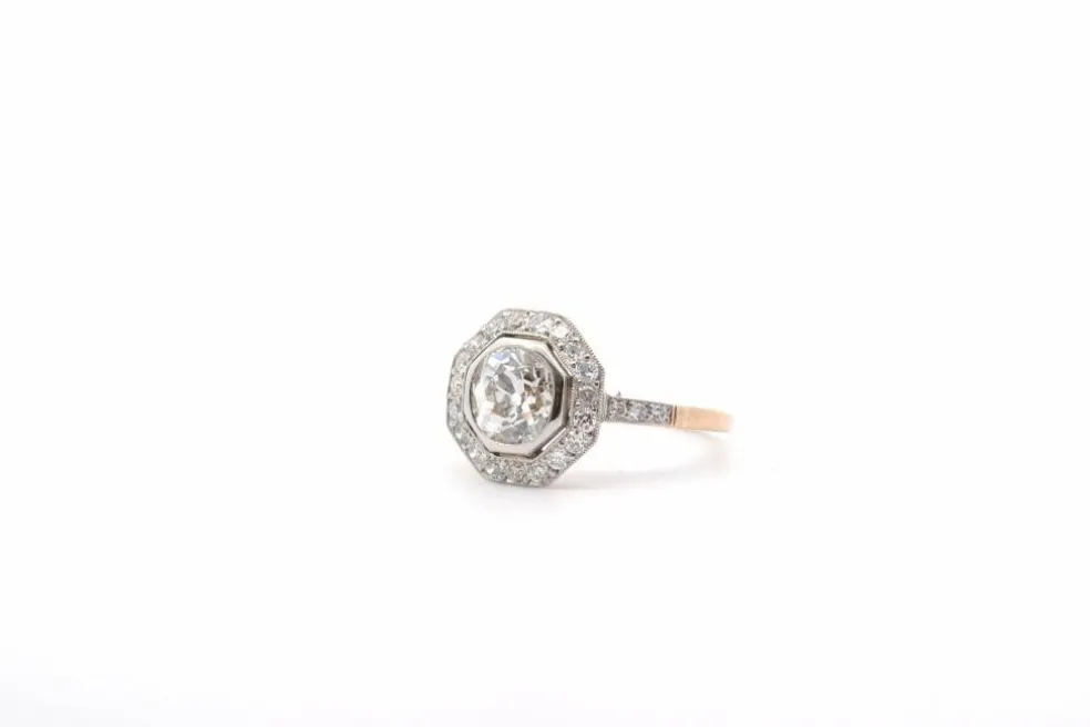 Bague diamant 1,30cts J/P1 en or jaune et platine