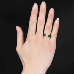 Bague diamant et grenats tsavorites
