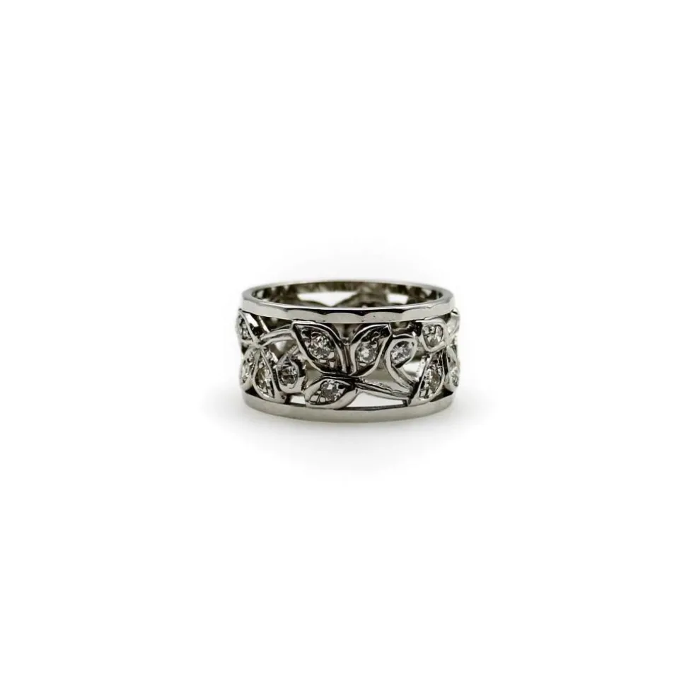 Bague diamant feuillage en or blanc avec feuilles