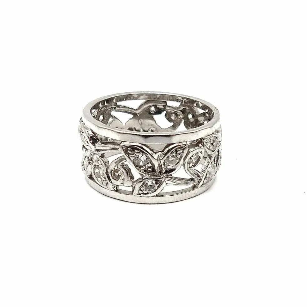 Bague diamant feuillage en or blanc avec feuilles