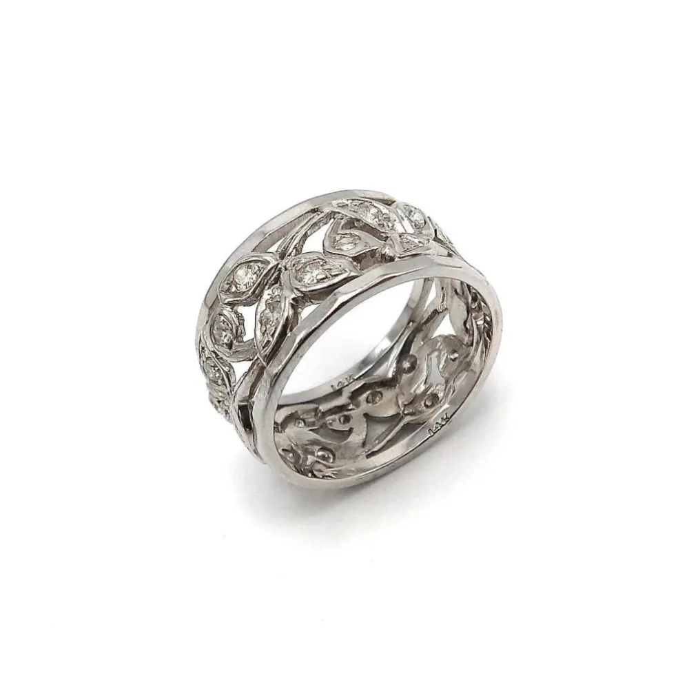 Bague diamant feuillage en or blanc avec feuilles
