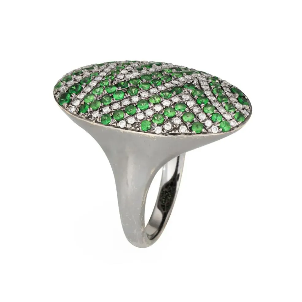 Bague diamant grenat tsavorite noircie ovale cocktail bijoux immobiliers