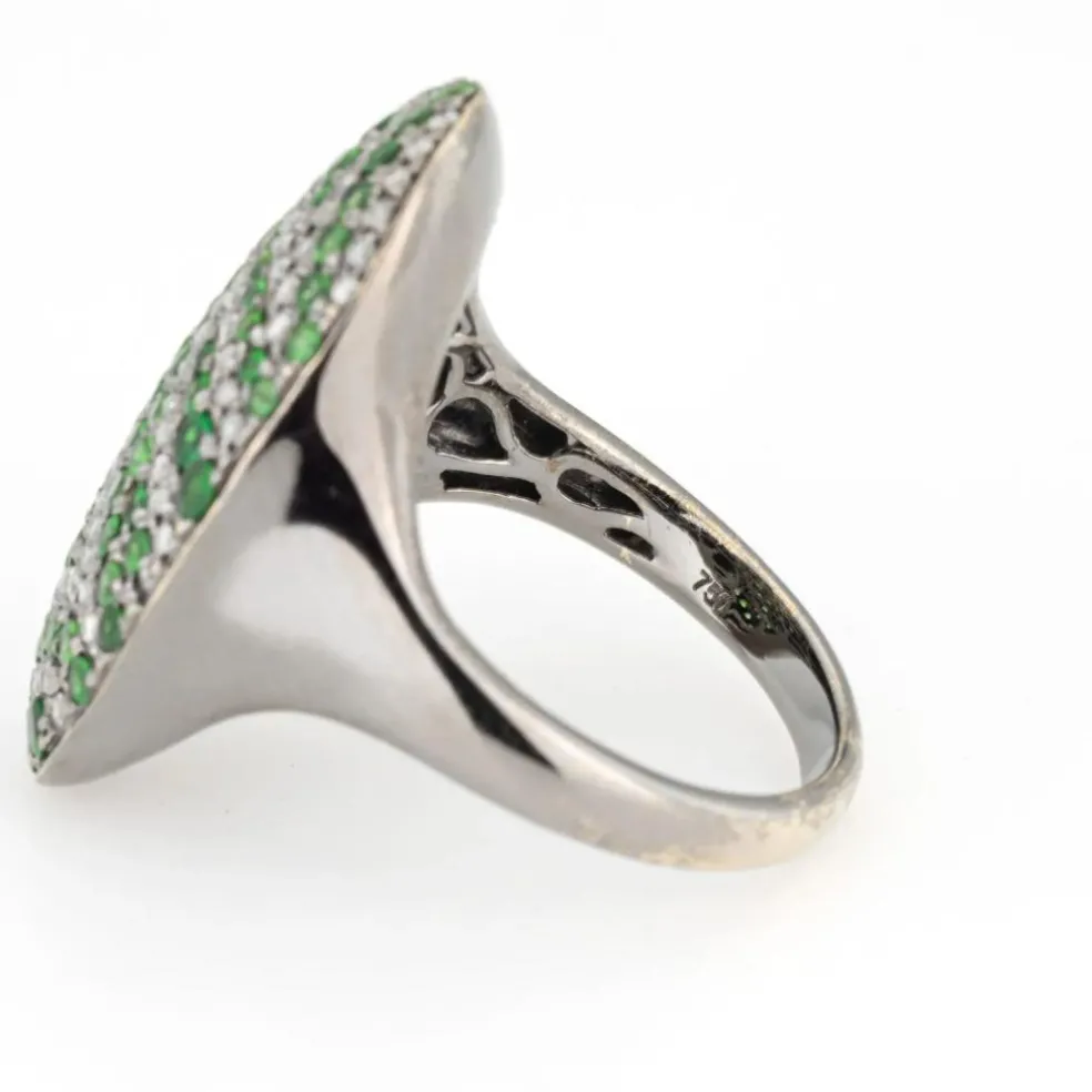 Bague diamant grenat tsavorite noircie ovale cocktail bijoux immobiliers