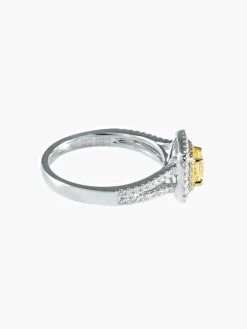 Bague diamant jaune carrée et diamants or blanc