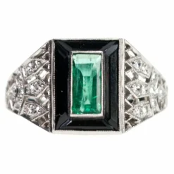 Bague diamant émeraude onyx