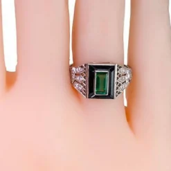 Bague diamant émeraude onyx