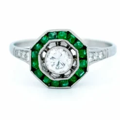 Bague Diamant, Émeraude, Platine