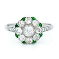 Bague Diamant, Émeraude, Platine
