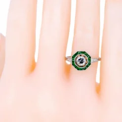 Bague Diamant, Émeraude, Platine