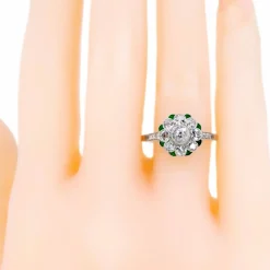 Bague Diamant, Émeraude, Platine