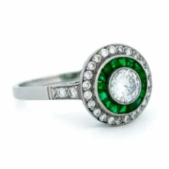 Bague Diamant, Émeraude, Platine