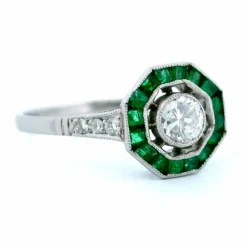Bague Diamant, Émeraude, Platine