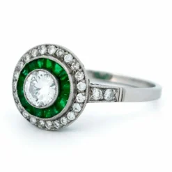 Bague Diamant, Émeraude, Platine