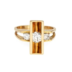 Bague diamant mobile années 70 en or jaune