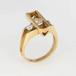 Bague diamant mobile années 70 en or jaune