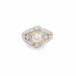 Bague diamant or blanc style art déco