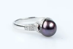 Bague diamant perle de Tahiti en or blanc 18 carats