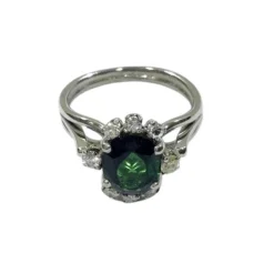 Bague Diamants & pierre verte synthétique