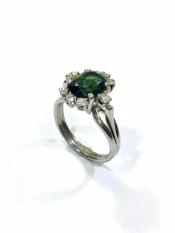 Bague Diamants & pierre verte synthétique