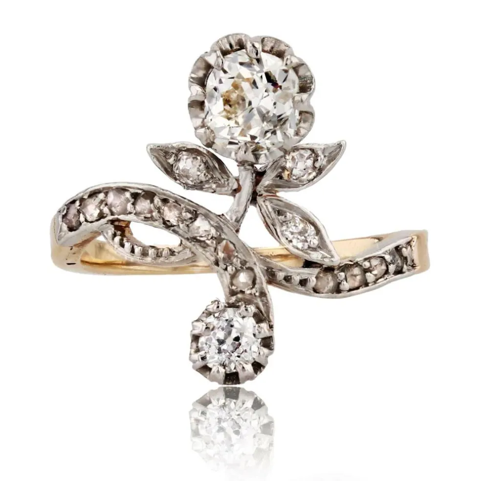 Bague diamants ancienne florale