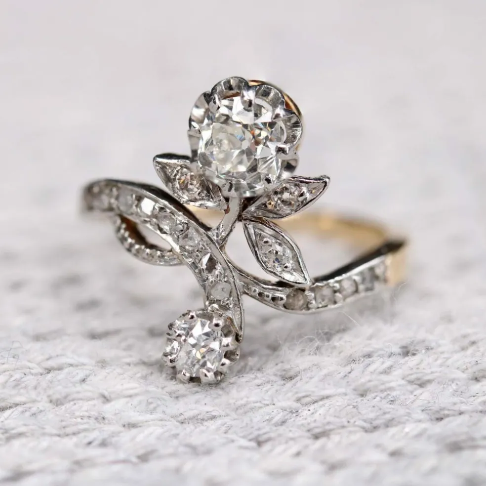 Bague diamants ancienne florale