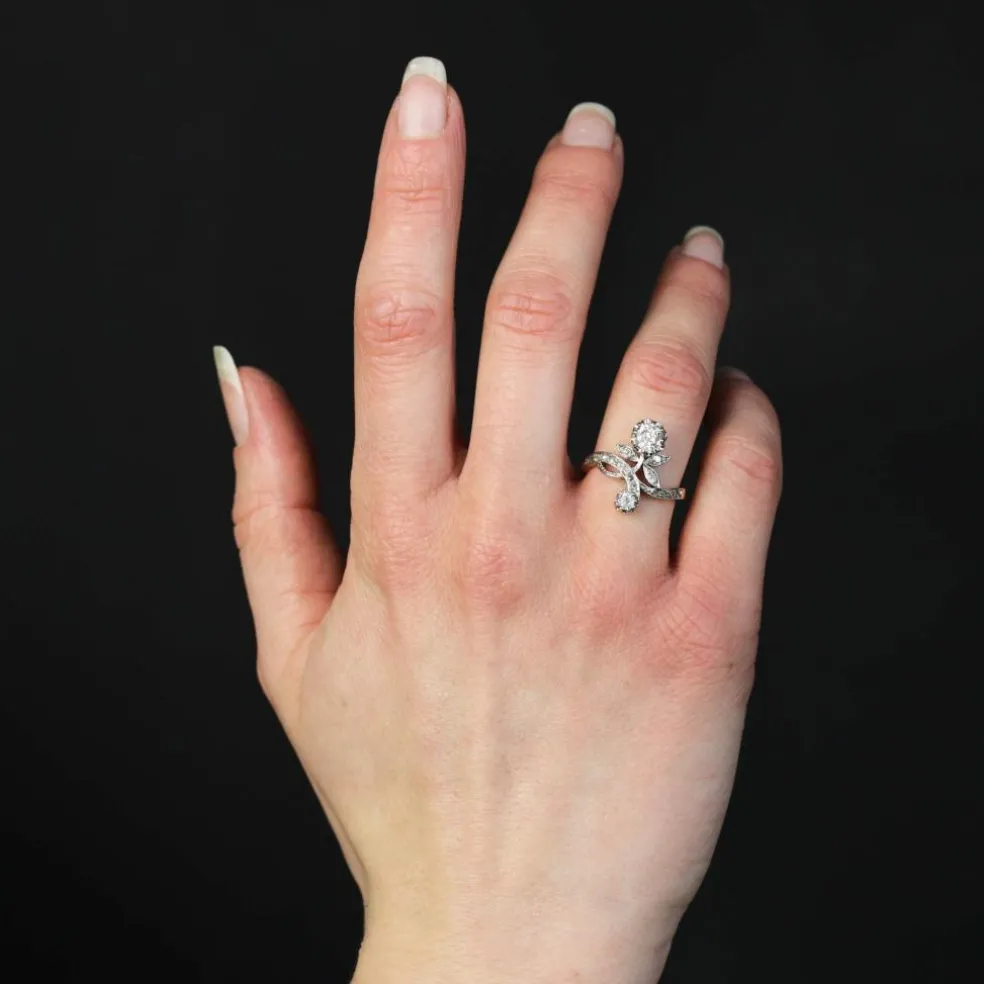 Bague diamants ancienne florale