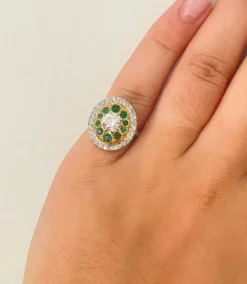 Bague Diamants Emeraudes