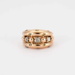Bague Diamants et boules d'or