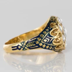 Bague Diamants et Email Bleu