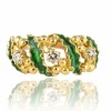 Bague diamants et émail vert