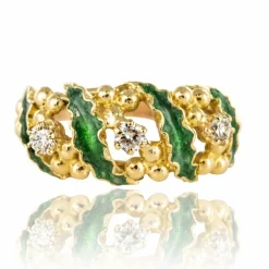 Bague diamants et émail vert