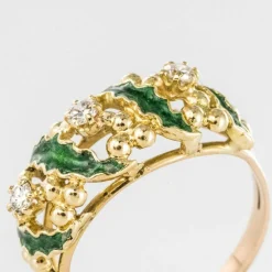 Bague diamants et émail vert