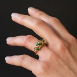 Bague diamants et émail vert