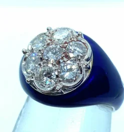 Bague diamants émaillés bleus