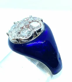 Bague diamants émaillés bleus