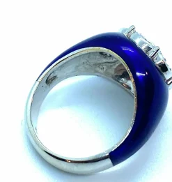Bague diamants émaillés bleus