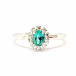 Bague diamants émeraude or blanc 18 carats