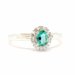 Bague diamants émeraude or blanc 18 carats