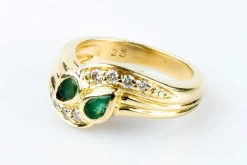 Bague diamants émeraudes en or massif