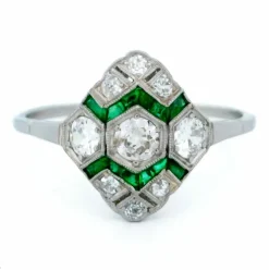 Bague Diamants, Émeraudes, Platine