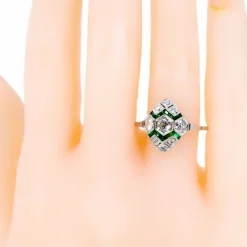 Bague Diamants, Émeraudes, Platine