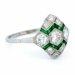 Bague Diamants, Émeraudes, Platine