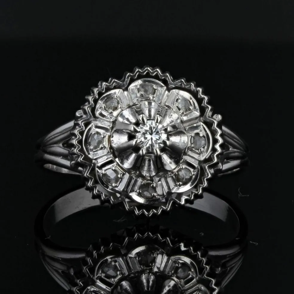 Bague diamants or blanc rétro