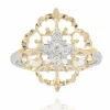 Bague diamants ors jaune et blanc arabesques grand modèle