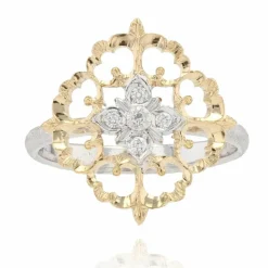 Bague diamants ors jaune et blanc arabesques grand modèle