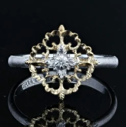 Bague diamants ors jaune et blanc arabesques petit modèle