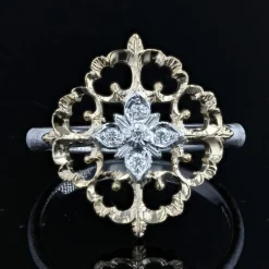 Bague diamants ors jaune et blanc arabesques grand modèle